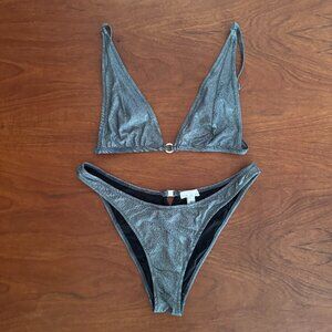 ✨ Fleur du Mal Metallic Silver Bikini Set – L – NEW